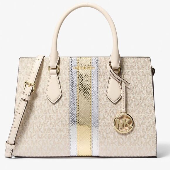 Michael Kors Sheila Medium Satchel Pale Gold Top Handle Bag - Picture 1 of 13